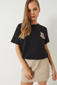 Teddy Nakışlı Salaş Basic T-Shirt 60284019 - Siyah
