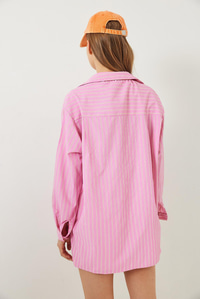 Tek Cep Detaylı Çizgili Poplin Gömlek 60283071 - Pembe