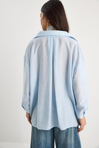 Tek Cep Detaylı V Yaka Pamuk Organze Oversize Gömlek 34296-2 60283291 - Bebe Mavisi