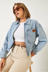 Tek Cepli Fermuarlı Kısa Denim Ceket 60261193 - Mavi CEKET modelleri