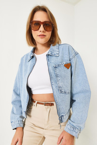 Tek Cepli Fermuarlı Kısa Denim Ceket 60261193 - Mavi CEKET modelleri