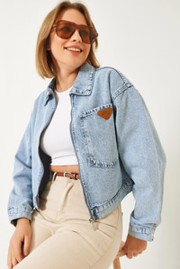 Tek Cepli Fermuarlı Kısa Denim Ceket 60261193 - Mavi CEKET modelleri