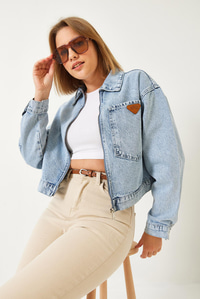 Tek Cepli Fermuarlı Kısa Denim Ceket 60261193 - Mavi CEKET modelleri
