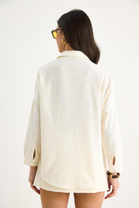Tek Cepli Oversize Keten Gömlek 25626 60284054 - Ekru
