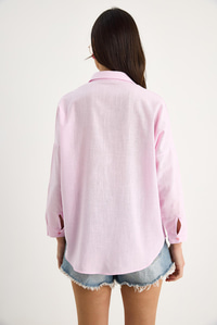 Tek Cepli Oversize Keten Gömlek 25626 60284054 - Şeker Pembe