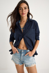 Tek Cepli Oversize Keten Gömlek 25626 60284054 - Lacivert