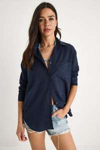 Tek Cepli Oversize Keten Gömlek 25626 60284054 - Lacivert