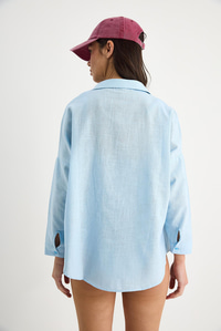 Tek Cepli Oversize Keten Gömlek 25626 60284054 - Bebe Mavisi