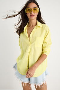 Tek Cepli Oversize Keten Gömlek 25626 60284054 - Sarı