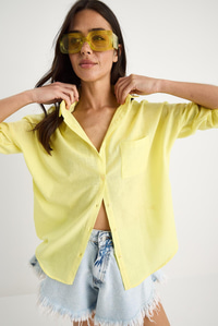 Tek Cepli Oversize Keten Gömlek 25626 60284054 - Sarı