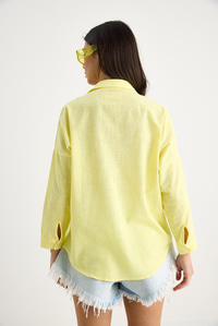 Tek Cepli Oversize Keten Gömlek 25626 60284054 - Sarı