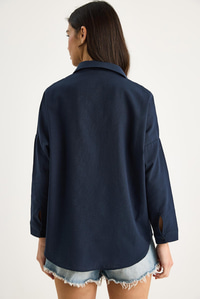 Tek Cepli Oversize Keten Gömlek 25626 60284054 - Lacivert