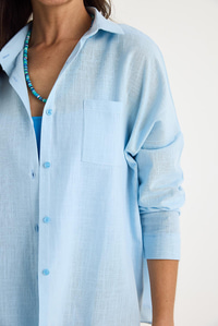 Tek Cepli Oversize Keten Gömlek 25626 60284054 - Bebe Mavisi