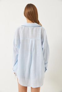 Tek Cepli Pamuk Viskon Oversize Basic Gömlek 4756 60261396 - Bebe Mavi