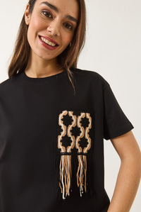 Tığ İşlemeli Cep Detaylı T-Shirt 60602027 - Siyah