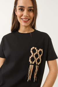Tığ İşlemeli Cep Detaylı T-Shirt 60602027 - Siyah