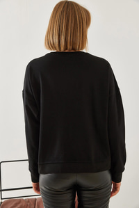 Üç İplik Denim Garnili Sweatshirt 60351217 - Siyah