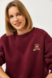 Üç İplik Şardonlu Ayıcık İşlemeli Sweatshirt 60261160 - Bordo