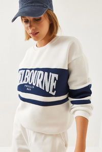 Üç İplik Şardonlu Baskılı Sweatshirt MB-3995 60251979 - Beyaz SWEATSHİRT modelleri