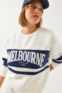 Üç İplik Şardonlu Baskılı Sweatshirt MB-3995 60251979 - Beyaz SWEATSHİRT modelleri