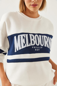 Üç İplik Şardonlu Baskılı Sweatshirt MB-3995 60251979 - Beyaz SWEATSHİRT modelleri