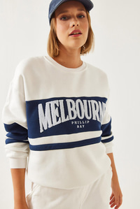 Üç İplik Şardonlu Baskılı Sweatshirt MB-3995 60251979 - Beyaz SWEATSHİRT modelleri