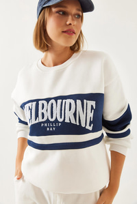 Üç İplik Şardonlu Baskılı Sweatshirt MB-3995 60251979 - Beyaz SWEATSHİRT modelleri