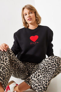 Üç İplik Şardonlu In Love Sweatshirt MBHS008 60601008 - Siyah
