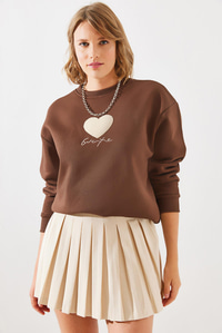 Üç İplik Şardonlu In Love Sweatshirt MBHS008 60601008 - Kahverengi