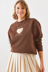 Üç İplik Şardonlu In Love Sweatshirt MBHS008 60601008 - Kahverengi