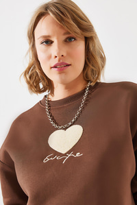 Üç İplik Şardonlu In Love Sweatshirt MBHS008 60601008 - Kahverengi