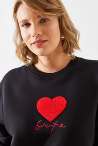 Üç İplik Şardonlu In Love Sweatshirt MBHS008 60601008 - Siyah