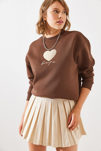 Üç İplik Şardonlu In Love Sweatshirt MBHS008 60601008 - Kahverengi