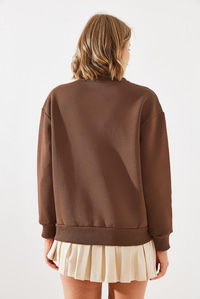 Üç İplik Şardonlu In Love Sweatshirt MBHS008 60601008 - Kahverengi