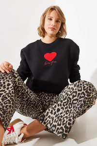 Üç İplik Şardonlu In Love Sweatshirt MBHS008 60601008 - Siyah