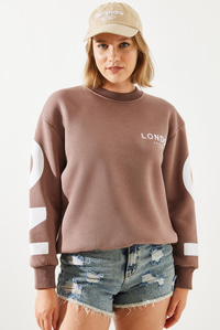 Üç İplik Şardonlu London Baskılı Sweatshirt MBHS003 60601003 - Kahverengi