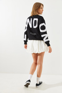 Üç İplik Şardonlu London Baskılı Sweatshirt MBHS003 60601003 - Siyah
