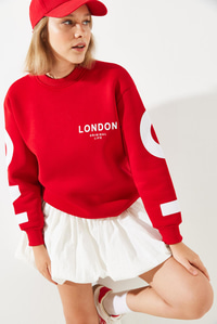 Üç İplik Şardonlu London Baskılı Sweatshirt MBHS003 60601003 - Kırmızı