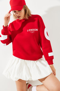 Üç İplik Şardonlu London Baskılı Sweatshirt MBHS003 60601003 - Kırmızı