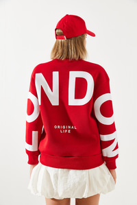 Üç İplik Şardonlu London Baskılı Sweatshirt MBHS003 60601003 - Kırmızı