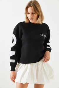 Üç İplik Şardonlu London Baskılı Sweatshirt MBHS003 60601003 - Siyah