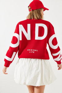 Üç İplik Şardonlu London Baskılı Sweatshirt MBHS003 60601003 - Kırmızı