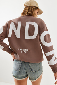 Üç İplik Şardonlu London Baskılı Sweatshirt MBHS003 60601003 - Kahverengi