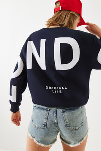 Üç İplik Şardonlu London Baskılı Sweatshirt MBHS003 60601003 - Lacivert