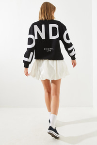 Üç İplik Şardonlu London Baskılı Sweatshirt MBHS003 60601003 - Siyah