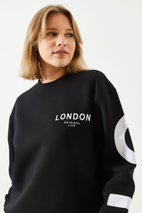 Üç İplik Şardonlu London Baskılı Sweatshirt MBHS003 60601003 - Siyah