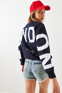 Üç İplik Şardonlu London Baskılı Sweatshirt MBHS003 60601003 - Lacivert