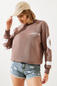 Üç İplik Şardonlu London Baskılı Sweatshirt MBHS003 60601003 - Kahverengi