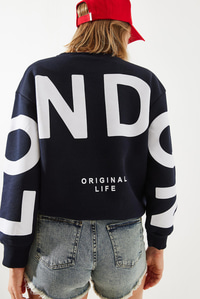 Üç İplik Şardonlu London Baskılı Sweatshirt MBHS003 60601003 - Lacivert