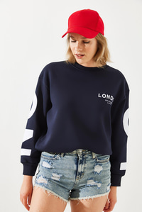 Üç İplik Şardonlu London Baskılı Sweatshirt MBHS003 60601003 - Lacivert